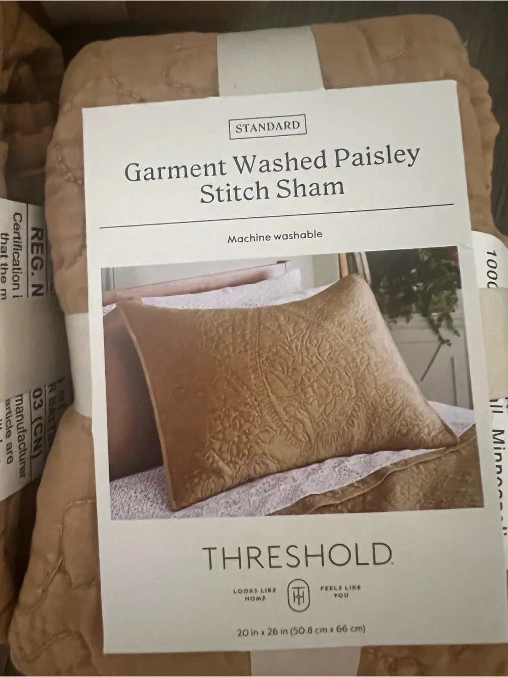 Threshold Garment Washed Paisley Stitch Sham in tan